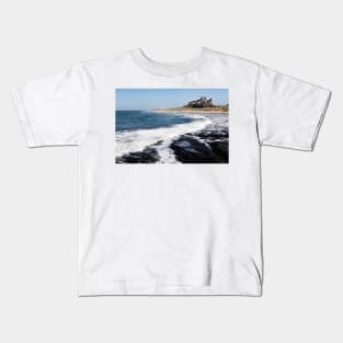 Waves coming ashore near Bamburgh Castle, Northumberland, UK Kids T-Shirt